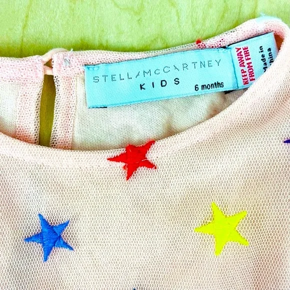 New Stella McCartney Kids Dress Girls 6M Multicolor Embroidered Stars Pink Tulle